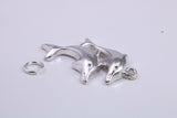 Performing Dolphins Charm, Traditional Charm, Made from Solid 925 Grade Sterling Silver, Complete with Attachment Link