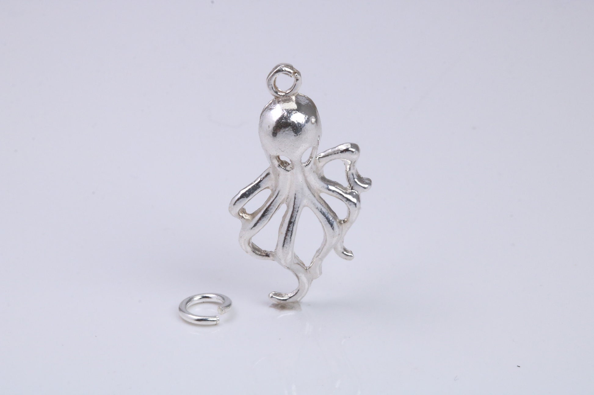 Octopus Charm, Traditional Charm, Made from Solid 925 Grade Sterling Silver, Complete with Attachment Link
