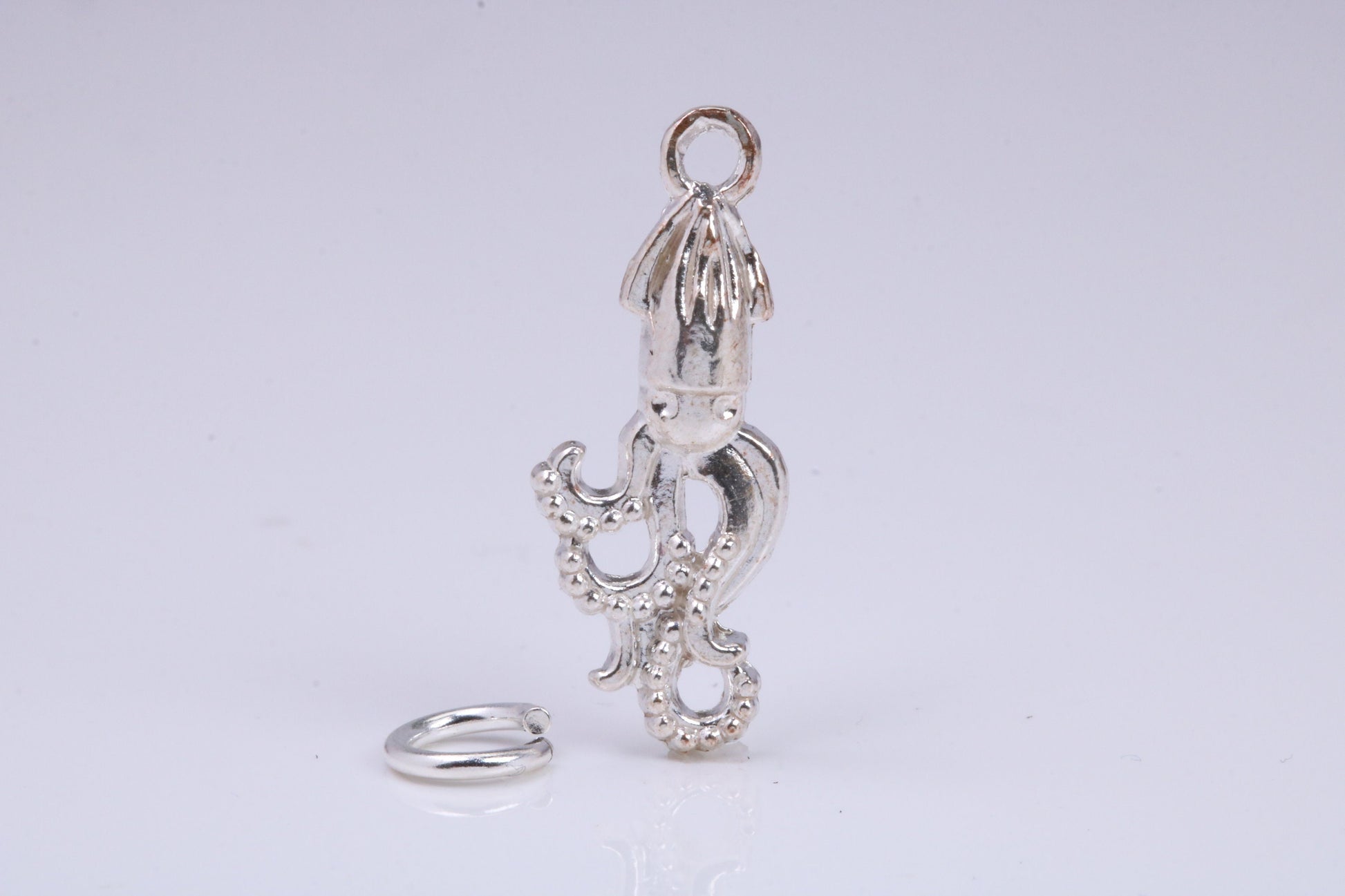 Squid Charm, Traditional Charm, Made from Solid 925 Grade Sterling Silver, Complete with Attachment Link