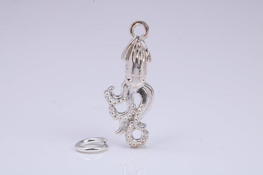 Squid Charm, Traditional Charm, Made from Solid 925 Grade Sterling Silver, Complete with Attachment Link