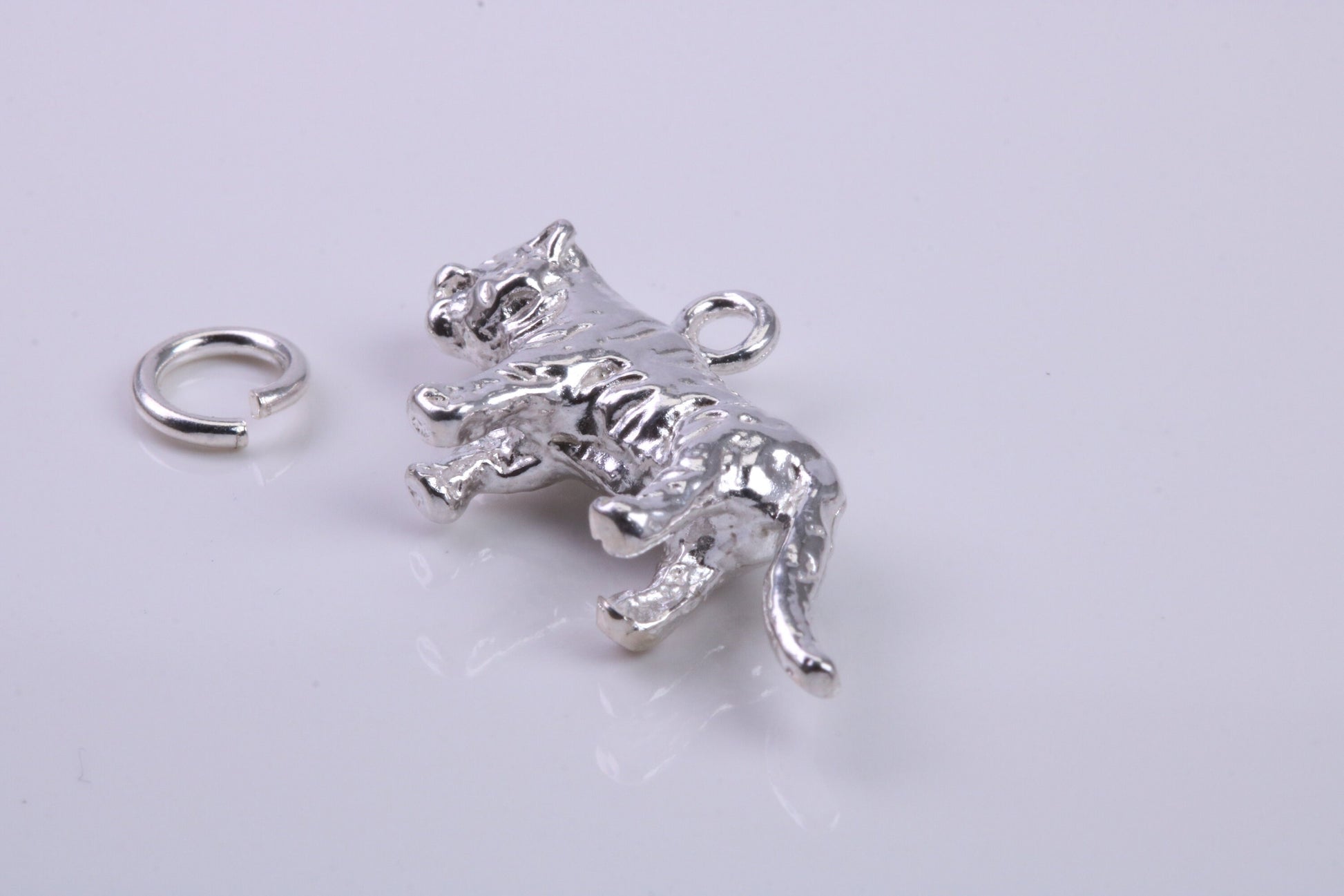 Tiger Charm, Traditional Charm, Made from Solid 925 Grade Sterling Silver, Complete with Attachment Link