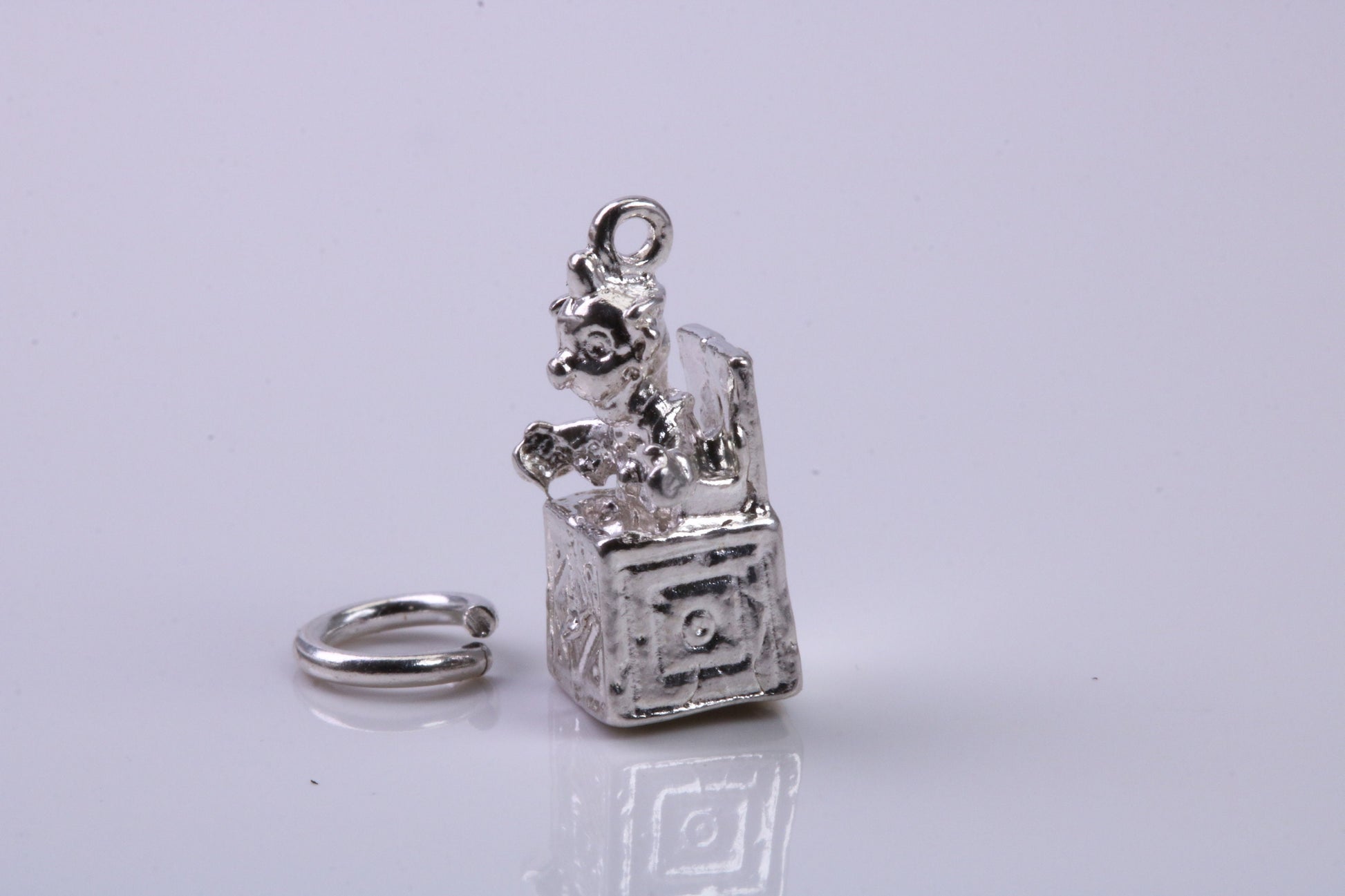 Jack in the Box Charm, Traditional Charm, Made from Solid 925 Grade Sterling Silver, Complete with Attachment Link
