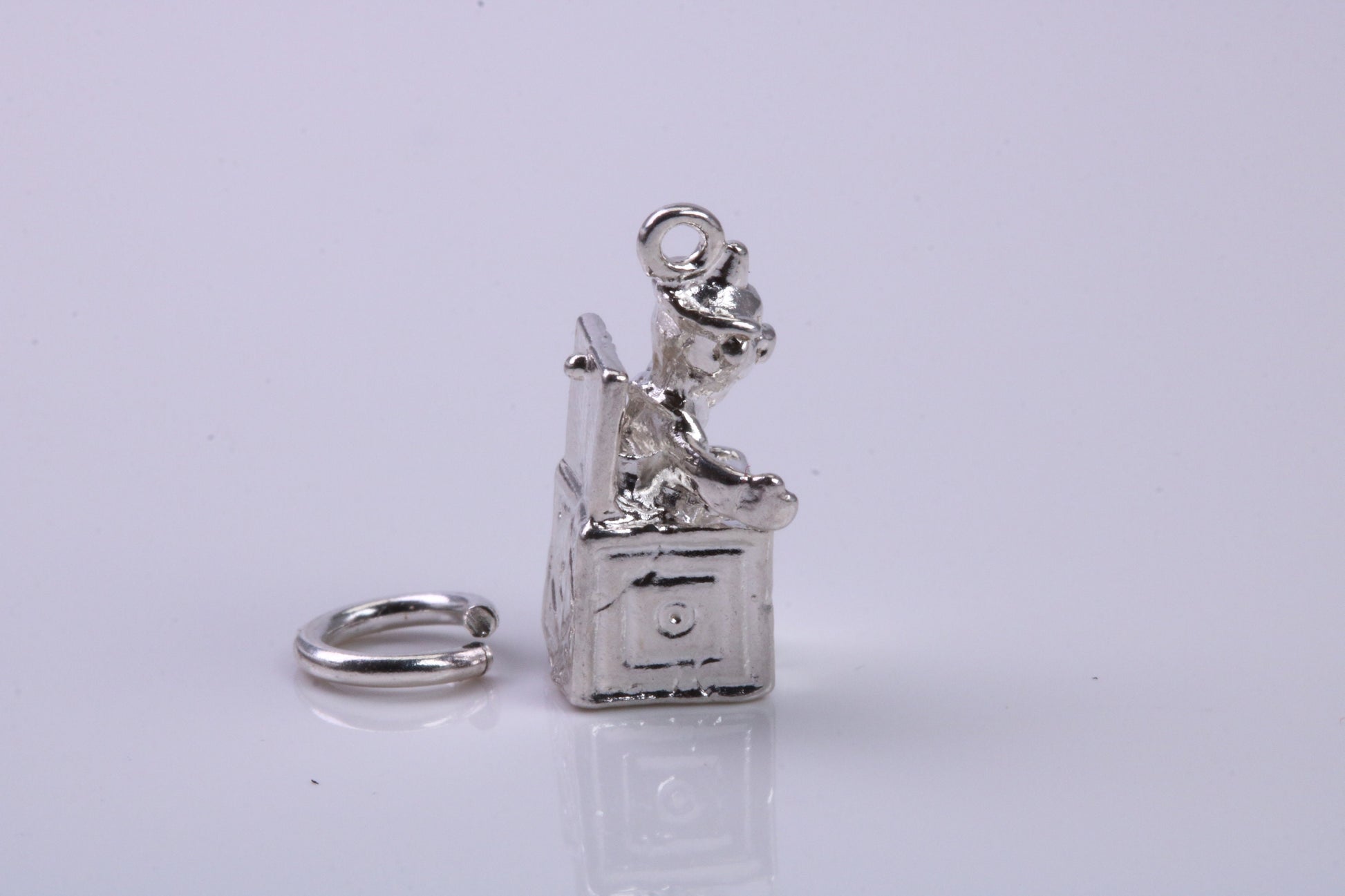Jack in the Box Charm, Traditional Charm, Made from Solid 925 Grade Sterling Silver, Complete with Attachment Link