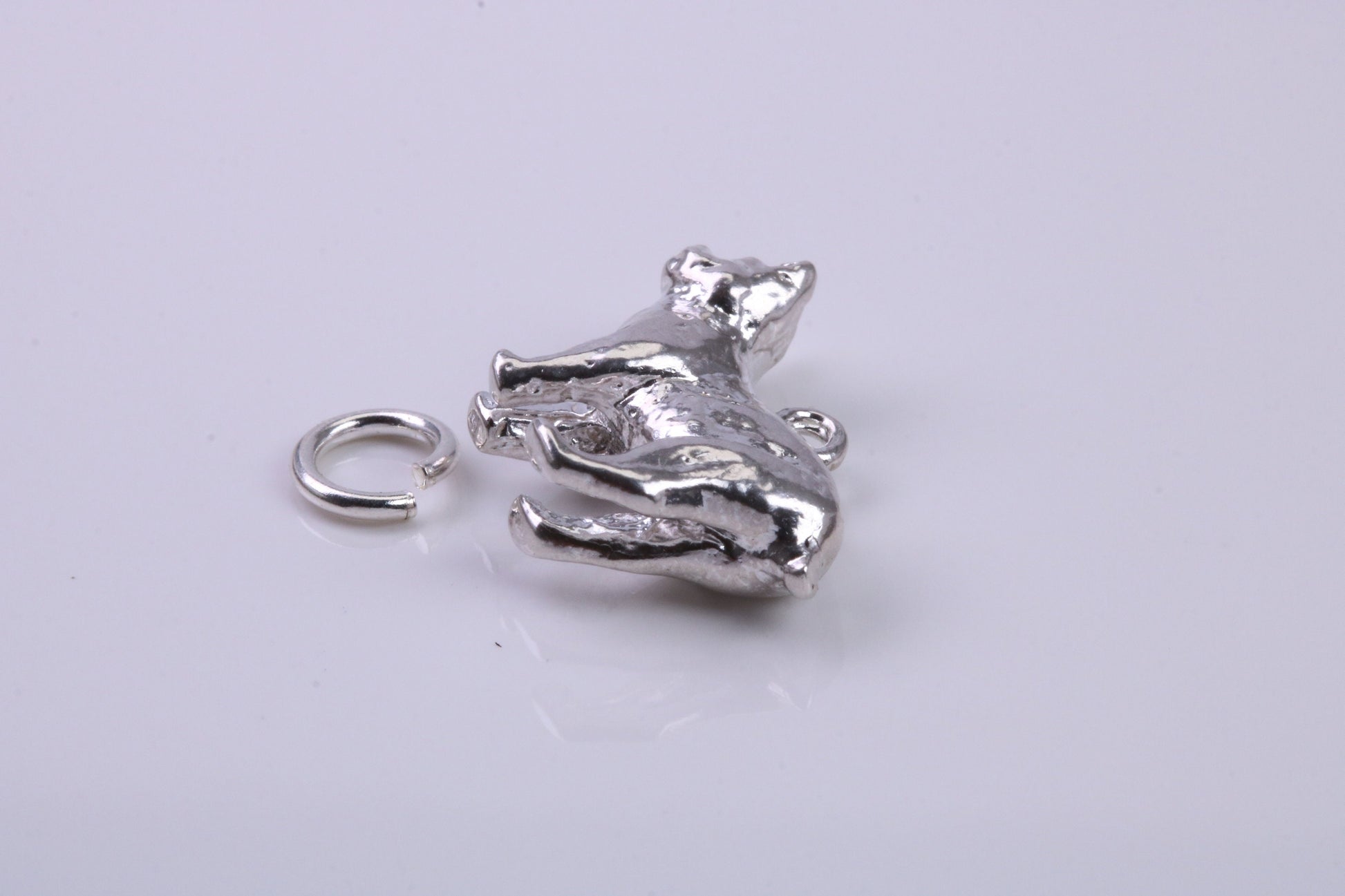 Manx Cat Charm, Traditional Charm, Made from Solid 925 Grade Sterling Silver, Complete with Attachment Link