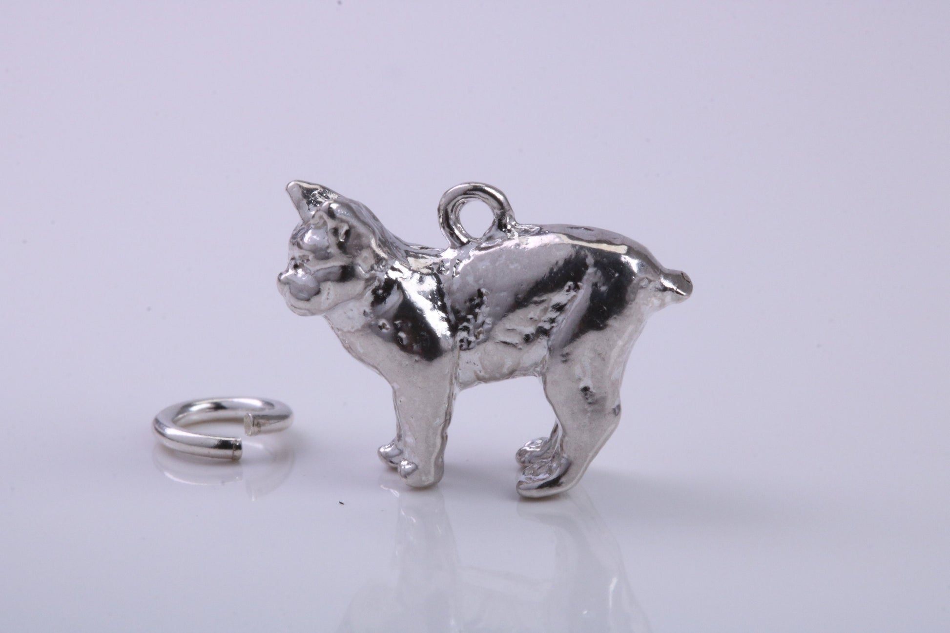 Manx Cat Charm, Traditional Charm, Made from Solid 925 Grade Sterling Silver, Complete with Attachment Link