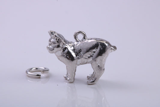 Manx Cat Charm, Traditional Charm, Made from Solid 925 Grade Sterling Silver, Complete with Attachment Link