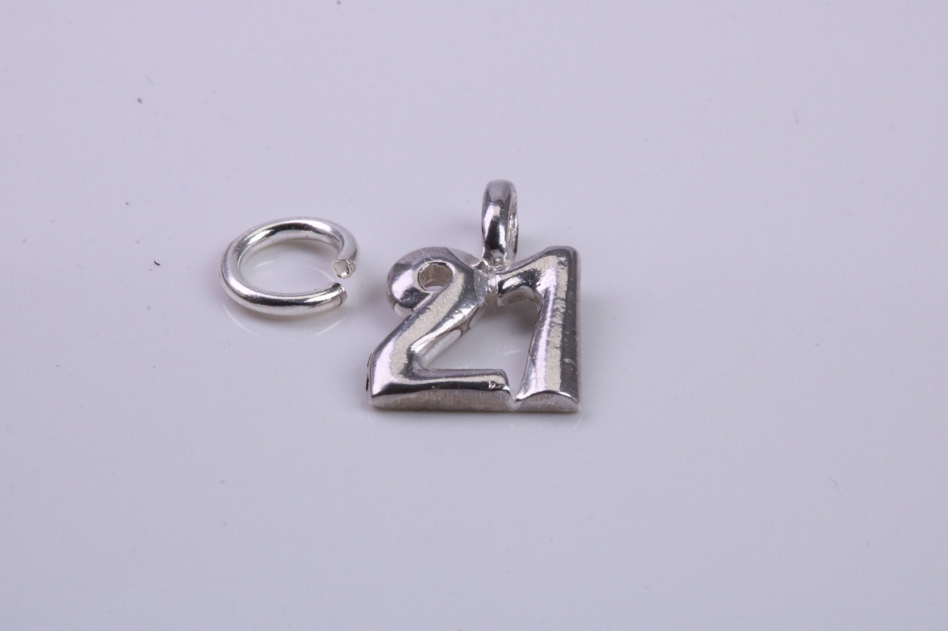 21st Birthday Charm, Traditional Charm, Made from Solid 925 Grade Sterling Silver, Complete with Attachment Link