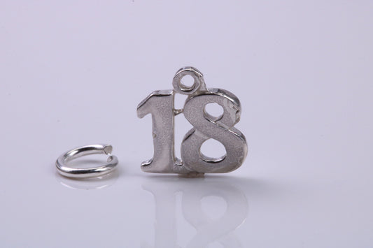 18th Birthday Charm, Traditional Charm, Made from Solid 925 Grade Sterling Silver, Complete with Attachment Link
