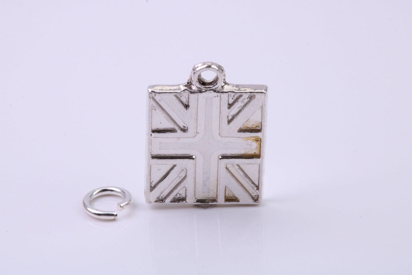 British Flag Charm, Traditional Charm, Made from Solid 925 Grade Sterling Silver, Complete with Attachment Link