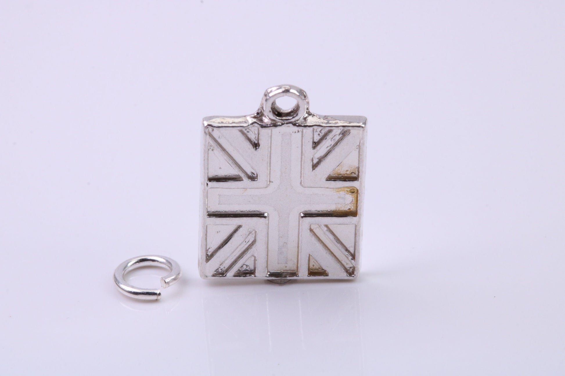 British Flag Charm, Traditional Charm, Made from Solid 925 Grade Sterling Silver, Complete with Attachment Link