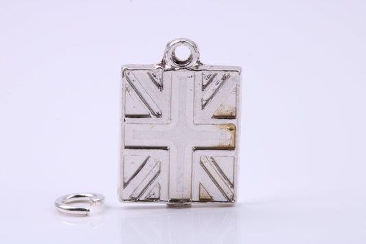 British Flag Charm, Traditional Charm, Made from Solid 925 Grade Sterling Silver, Complete with Attachment Link