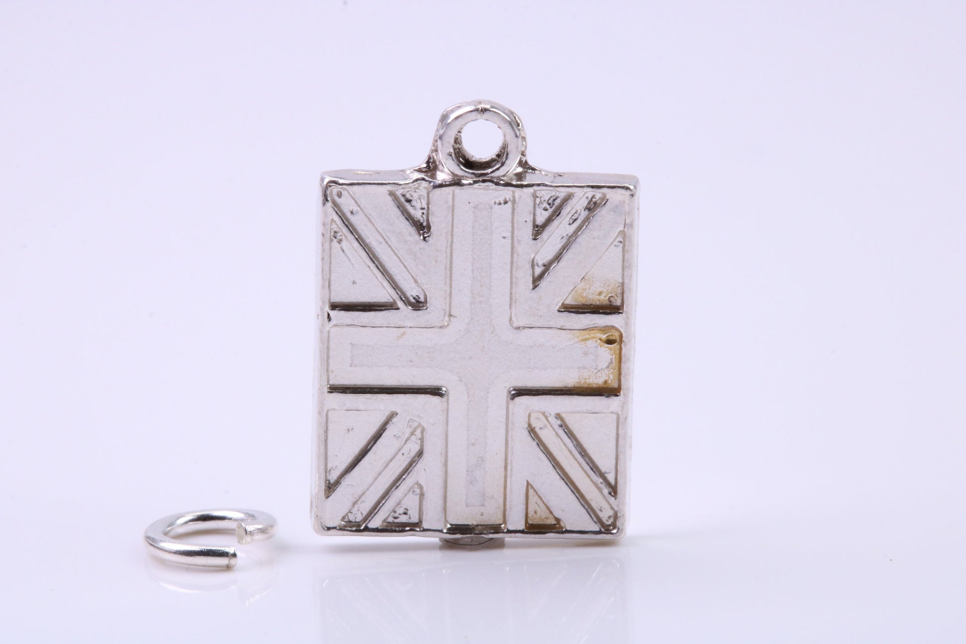 British Flag Charm, Traditional Charm, Made from Solid 925 Grade Sterling Silver, Complete with Attachment Link