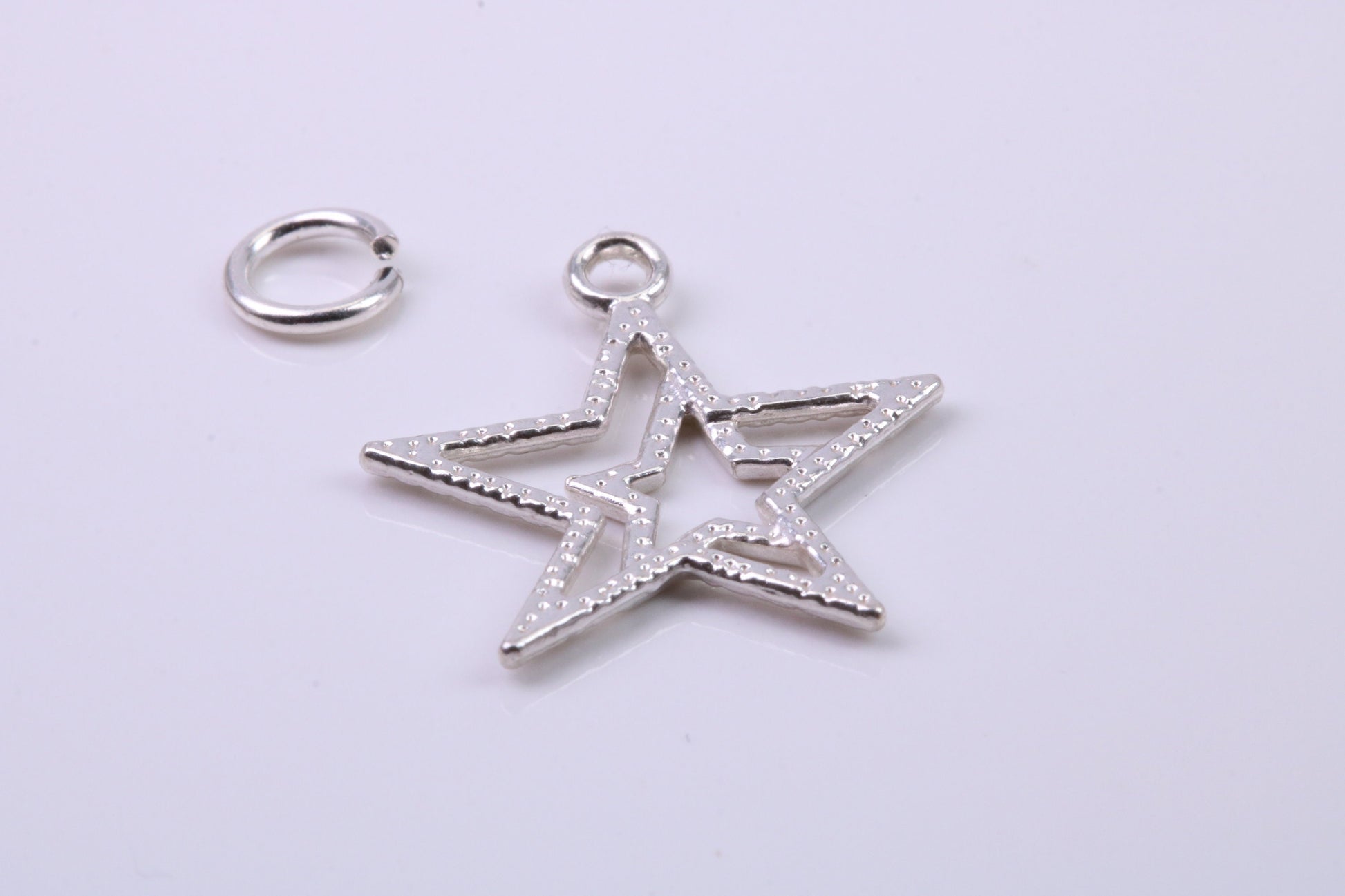 Double Star Charm, Traditional Charm, Made from Solid 925 Grade Sterling Silver, Complete with Attachment Link