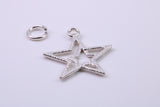 Double Star Charm, Traditional Charm, Made from Solid 925 Grade Sterling Silver, Complete with Attachment Link