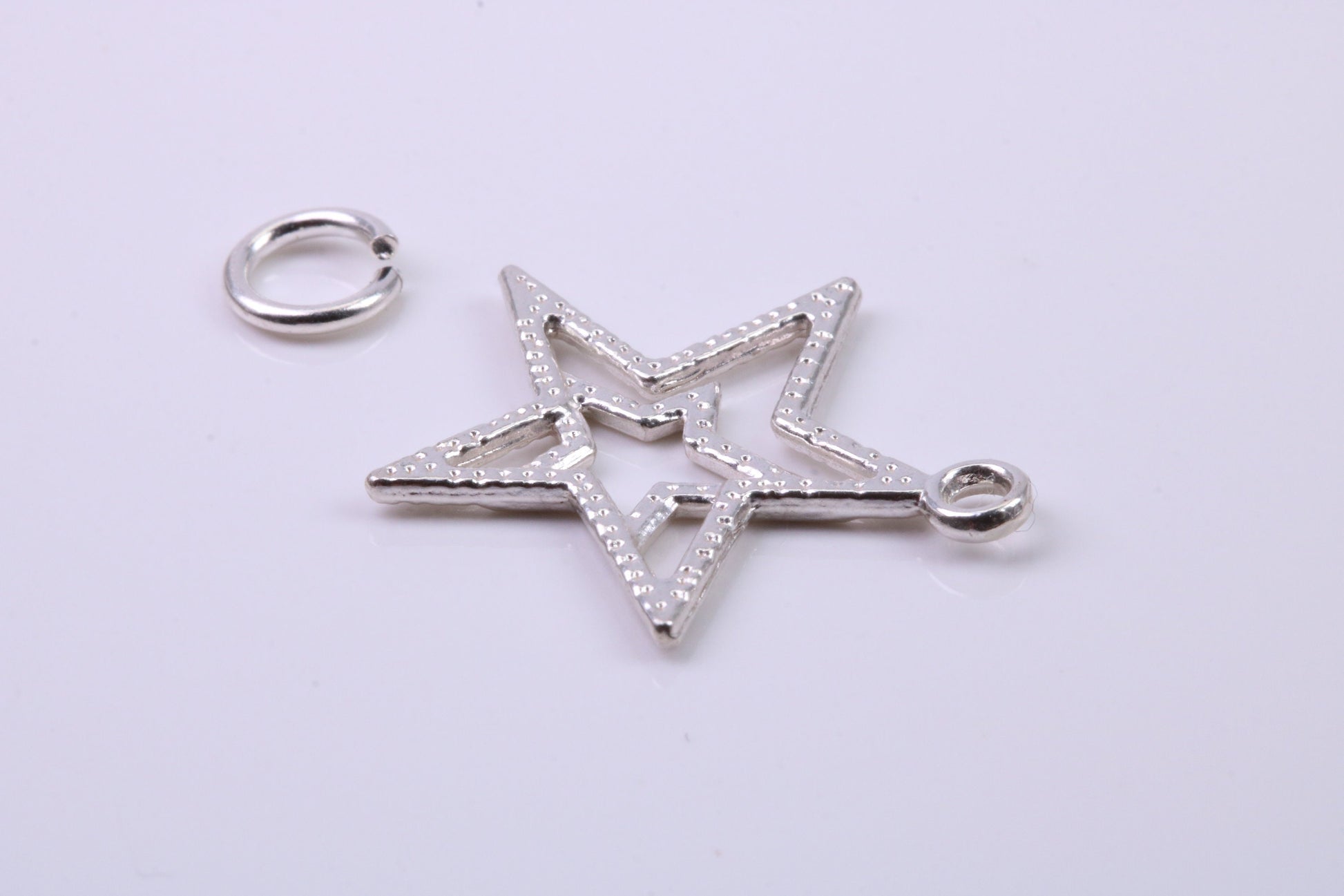 Double Star Charm, Traditional Charm, Made from Solid 925 Grade Sterling Silver, Complete with Attachment Link