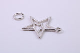 Double Star Charm, Traditional Charm, Made from Solid 925 Grade Sterling Silver, Complete with Attachment Link