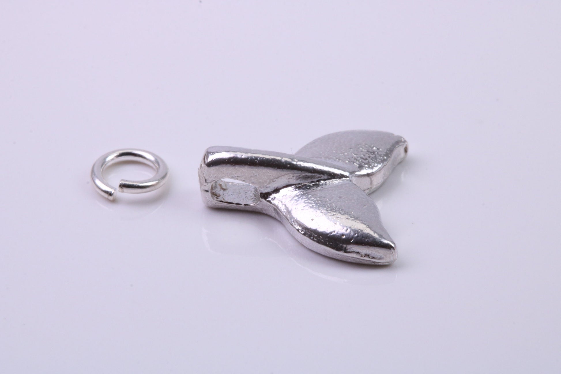 Whale Tail Charm, Traditional Charm, Made from Solid 925 Grade Sterling Silver, Complete with Attachment Link