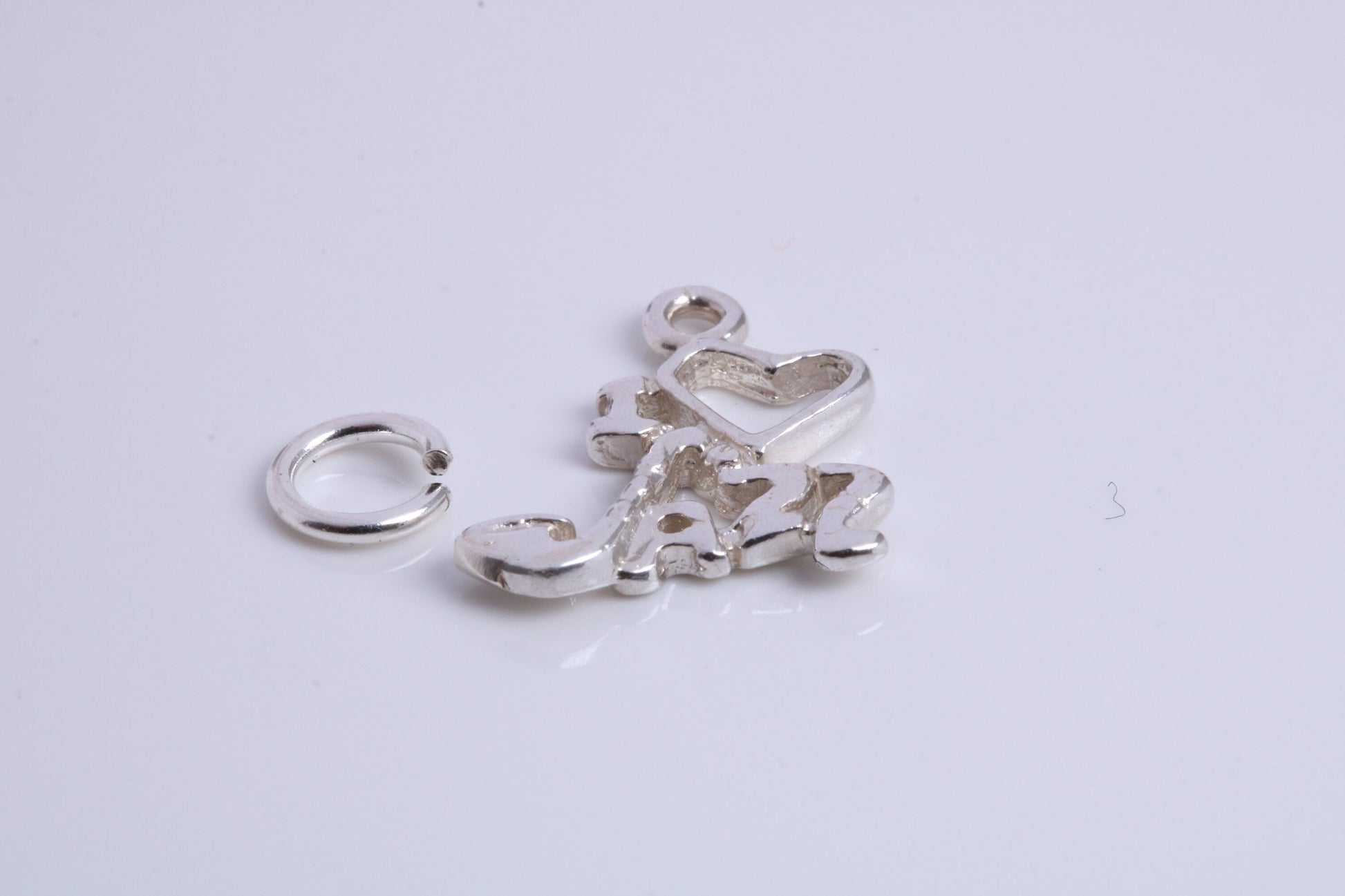 Love Jazz Charm, Traditional Charm, Made from Solid 925 Grade Sterling Silver, Complete with Attachment Link
