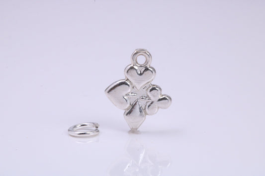 Playing Cards Symbols Charm, Traditional Charm, Made from Solid 925 Grade Sterling Silver, Complete with Attachment Link
