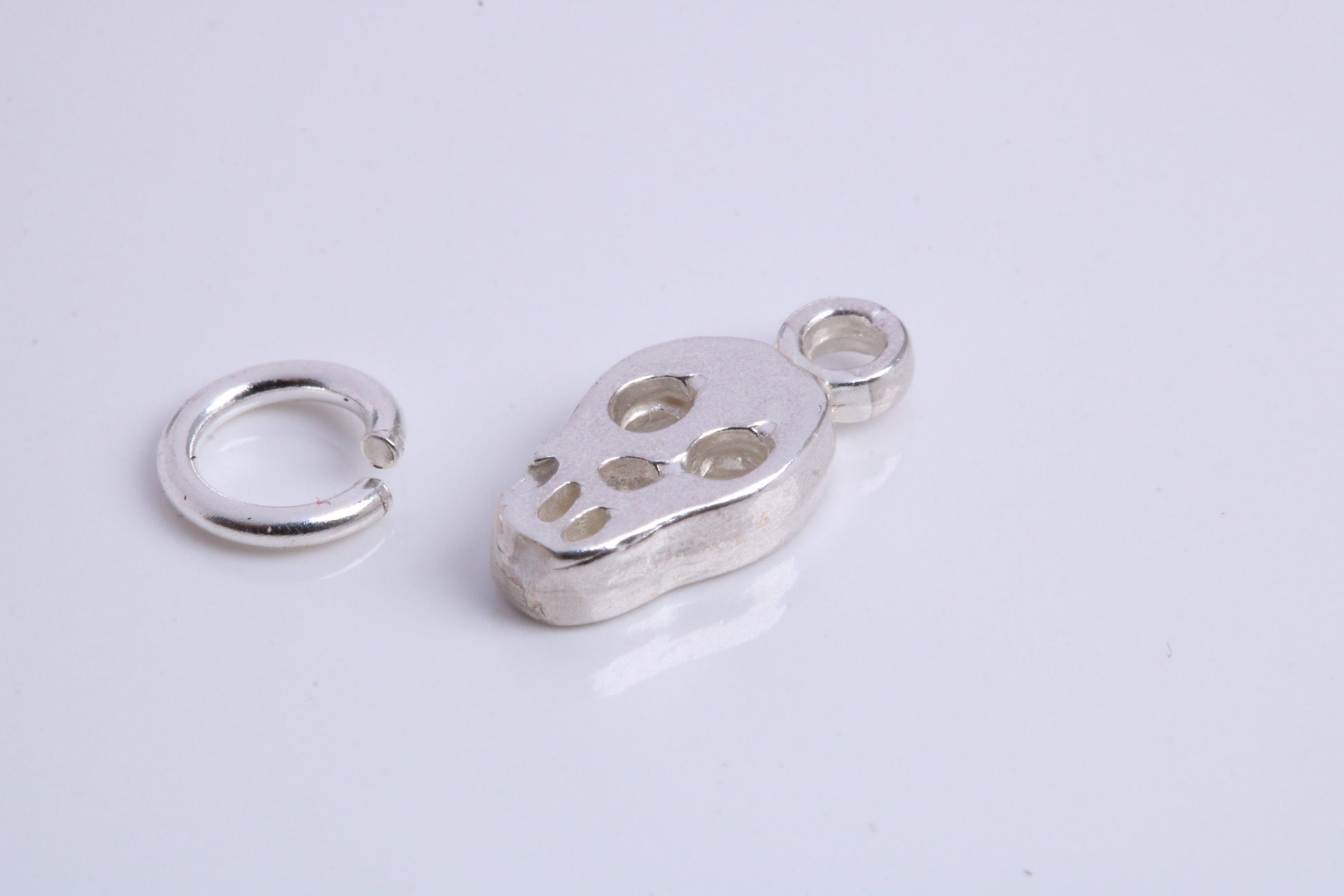 Skull Charm, Traditional Charm, Made from Solid 925 Grade Sterling Silver, Complete with Attachment Link