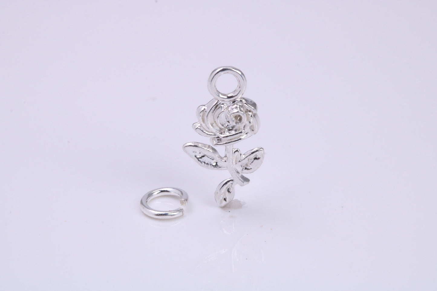 Rose Flower Charm, Traditional Charm, Made from Solid 925 Grade Sterling Silver, Complete with Attachment Link