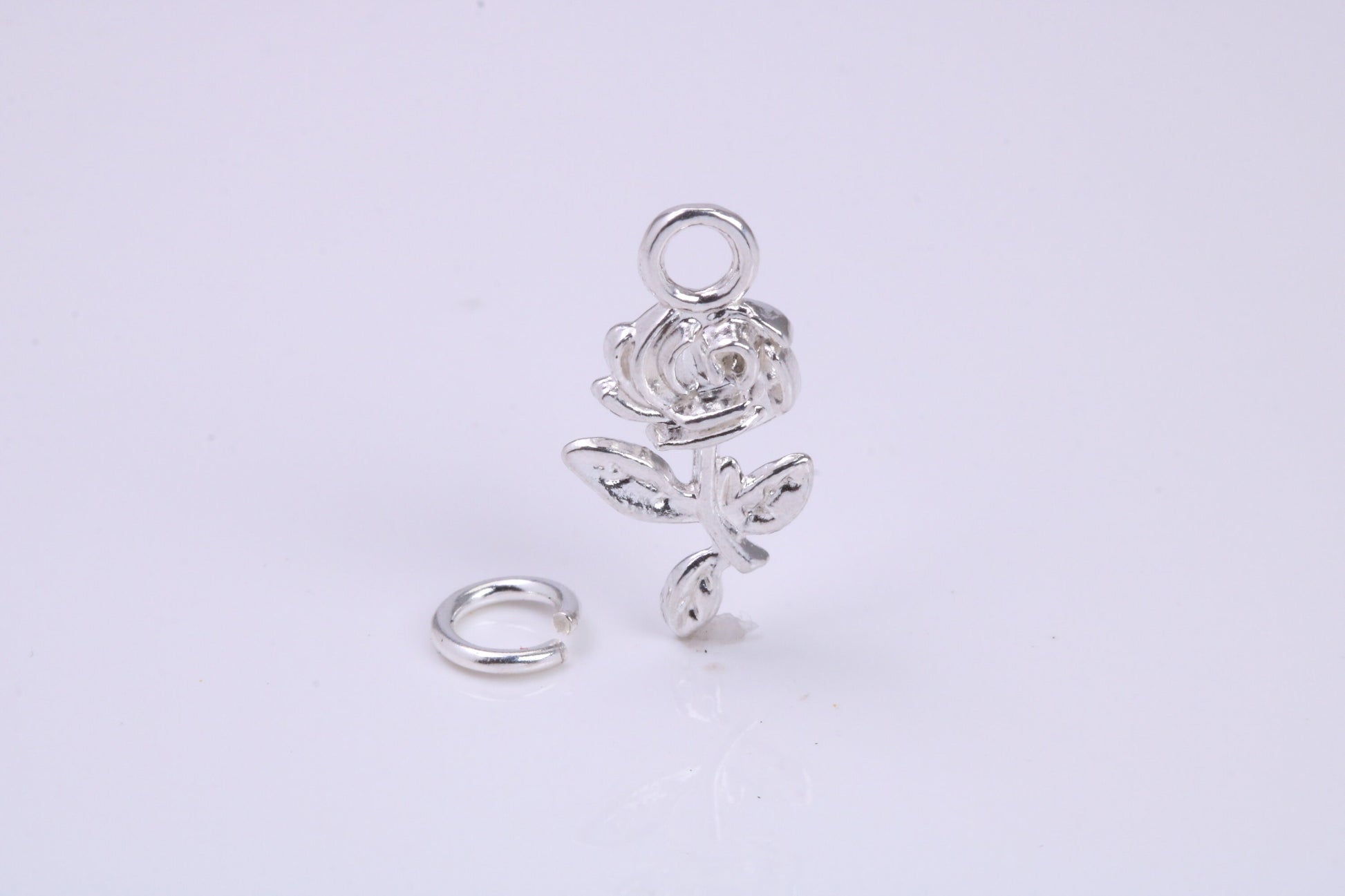 Rose Flower Charm, Traditional Charm, Made from Solid 925 Grade Sterling Silver, Complete with Attachment Link