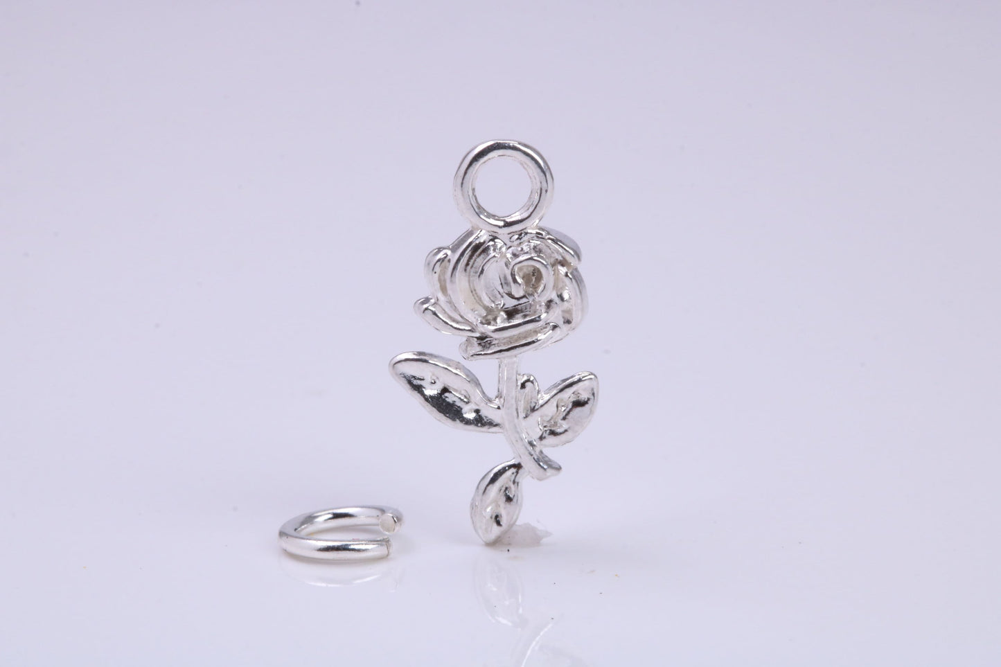 Rose Flower Charm, Traditional Charm, Made from Solid 925 Grade Sterling Silver, Complete with Attachment Link