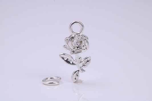Rose Flower Charm, Traditional Charm, Made from Solid 925 Grade Sterling Silver, Complete with Attachment Link