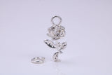 Rose Flower Charm, Traditional Charm, Made from Solid 925 Grade Sterling Silver, Complete with Attachment Link