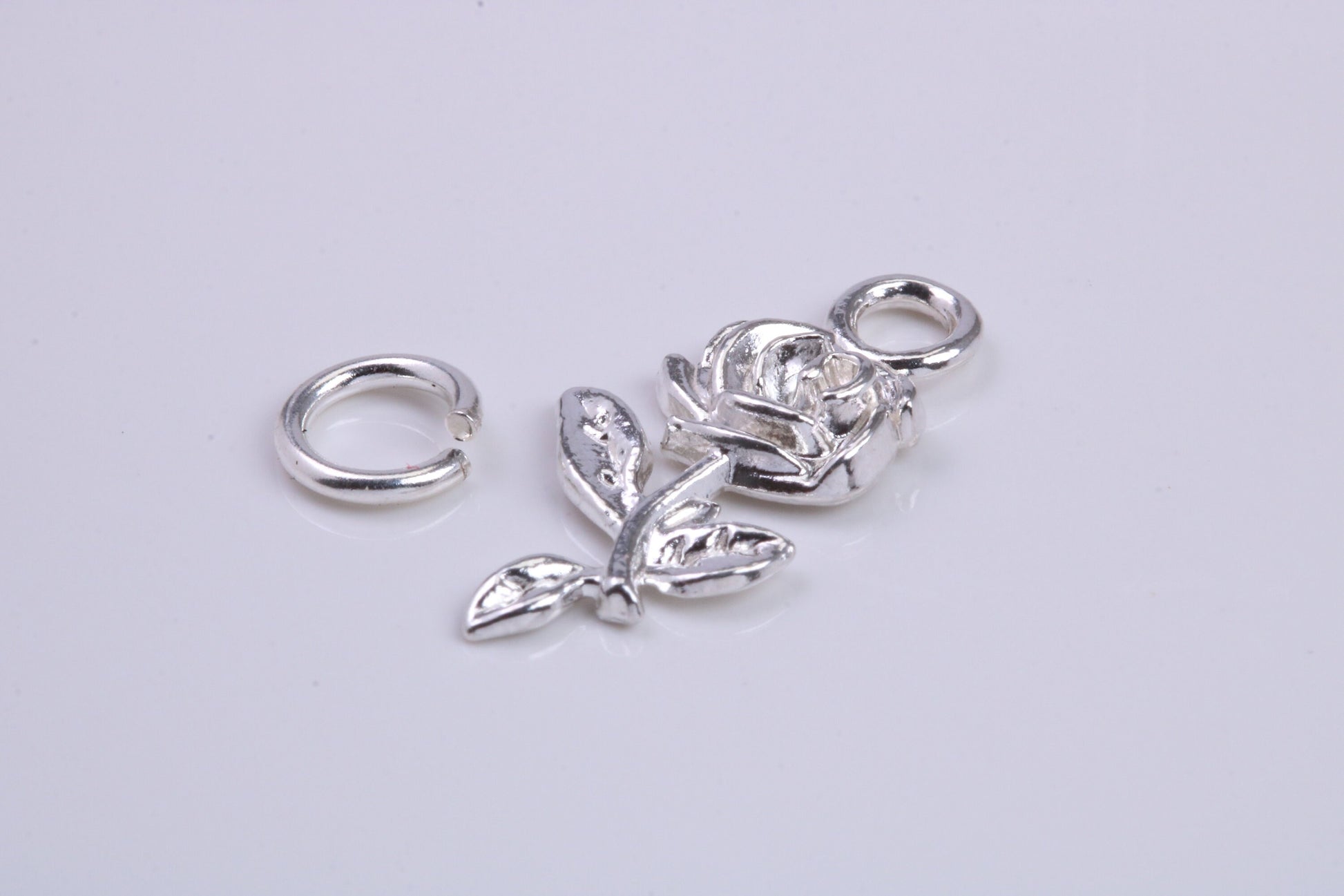 Rose Flower Charm, Traditional Charm, Made from Solid 925 Grade Sterling Silver, Complete with Attachment Link