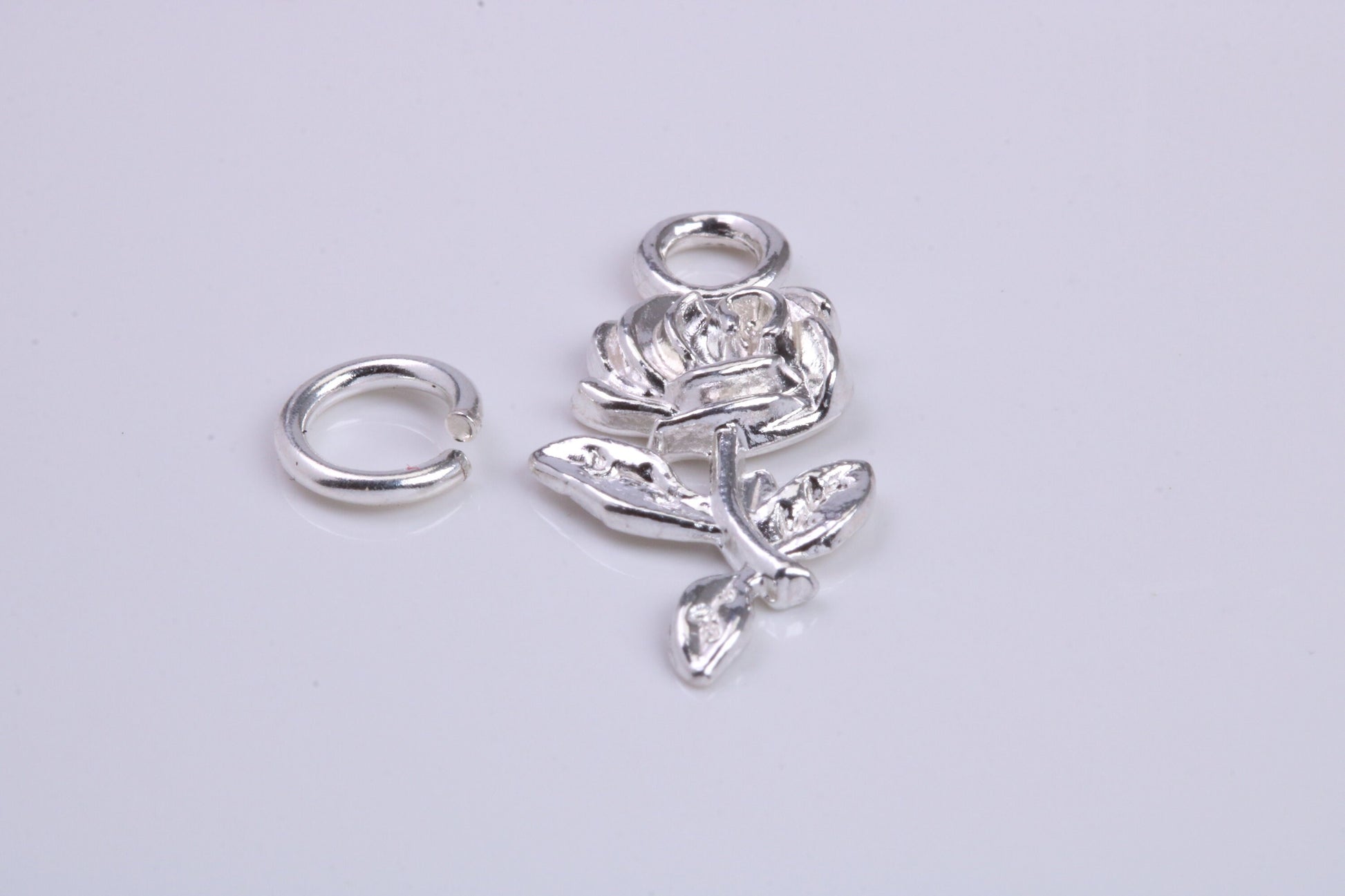 Rose Flower Charm, Traditional Charm, Made from Solid 925 Grade Sterling Silver, Complete with Attachment Link