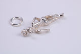 Girl Jogging Charm, Traditional Charm, Made from Solid 925 Grade Sterling Silver, Complete with Attachment Link