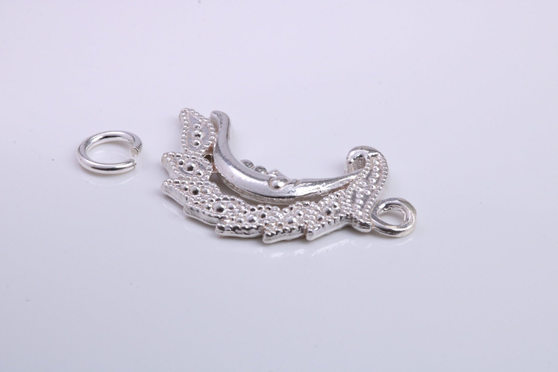 Floral Moon Charm, Traditional Charm, Made from Solid 925 Grade Sterling Silver, Complete with Attachment Link