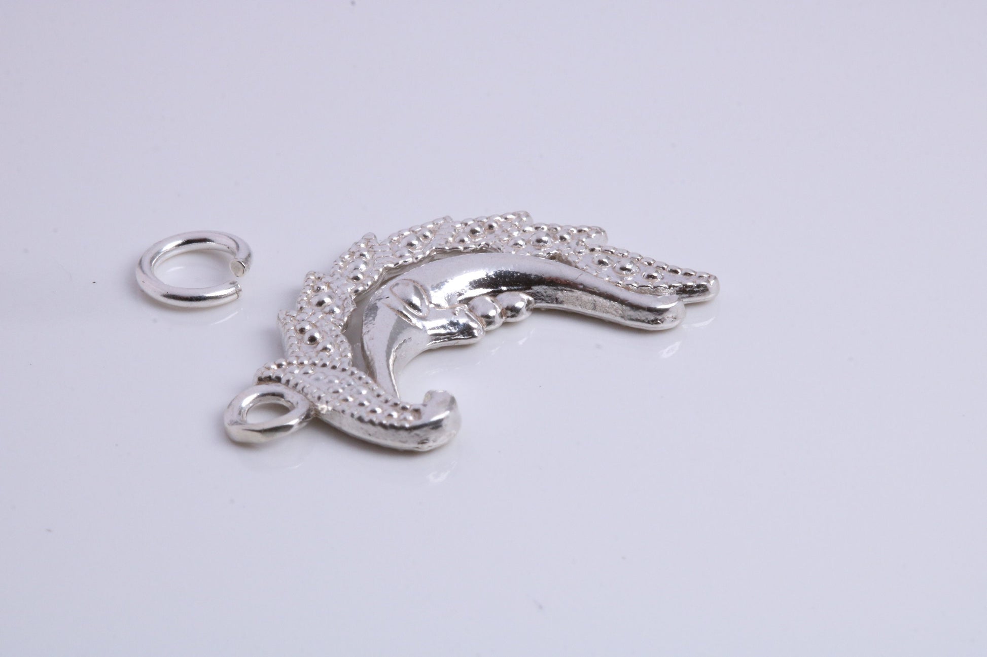 Floral Moon Charm, Traditional Charm, Made from Solid 925 Grade Sterling Silver, Complete with Attachment Link