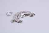 Floral Moon Charm, Traditional Charm, Made from Solid 925 Grade Sterling Silver, Complete with Attachment Link