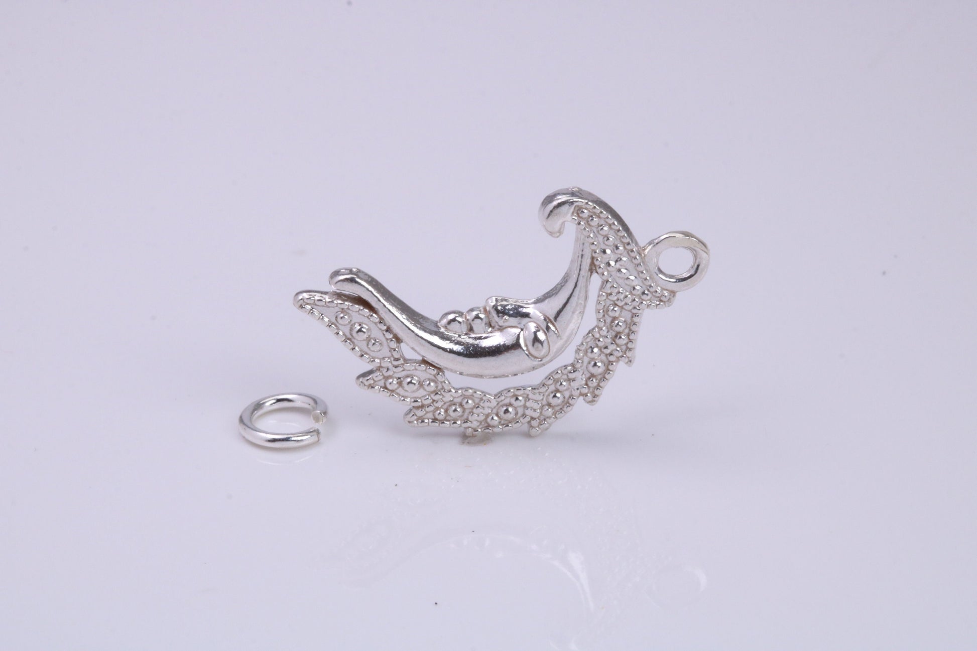 Floral Moon Charm, Traditional Charm, Made from Solid 925 Grade Sterling Silver, Complete with Attachment Link