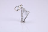 C Z Set Harp Charm, Traditional Charm, Made from Solid 925 Grade Sterling Silver, Complete with Attachment Link