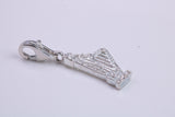 C Z Set Harp Charm, Traditional Charm, Made from Solid 925 Grade Sterling Silver, Complete with Attachment Link