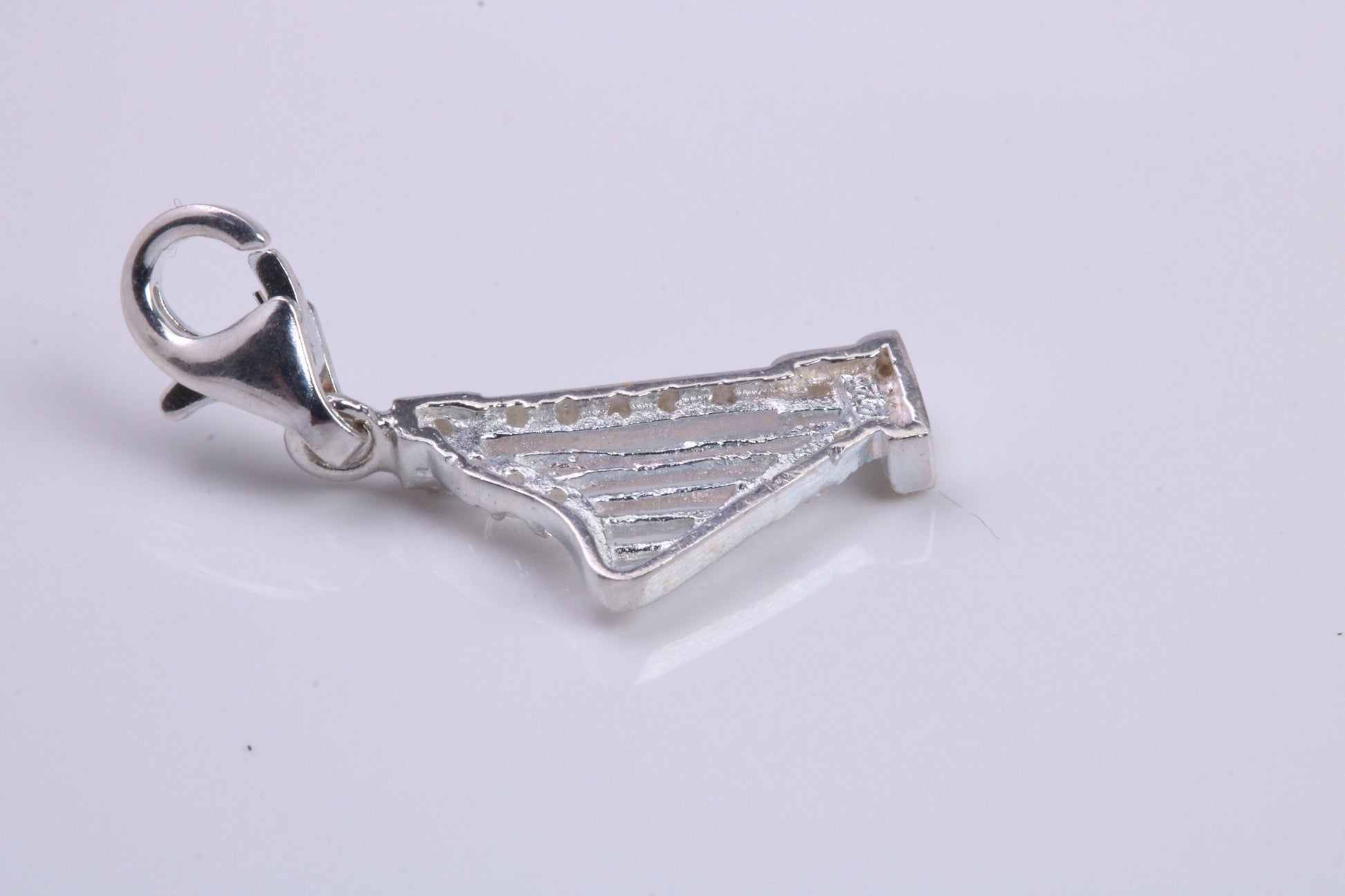 C Z Set Harp Charm, Traditional Charm, Made from Solid 925 Grade Sterling Silver, Complete with Attachment Link