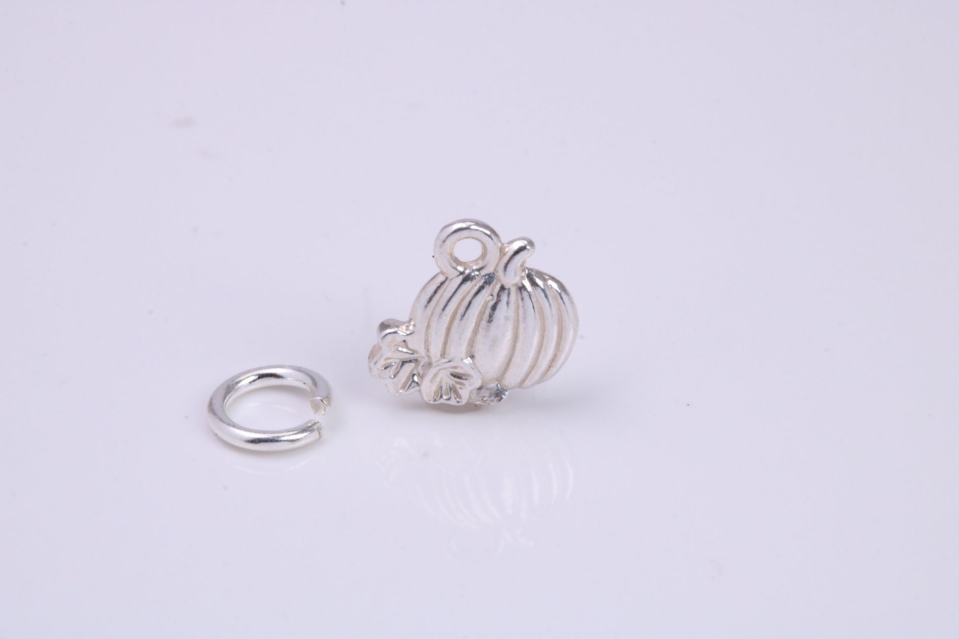 Pumpkin Charm, Traditional Charm, Made from Solid 925 Grade Sterling Silver, Complete with Attachment Link