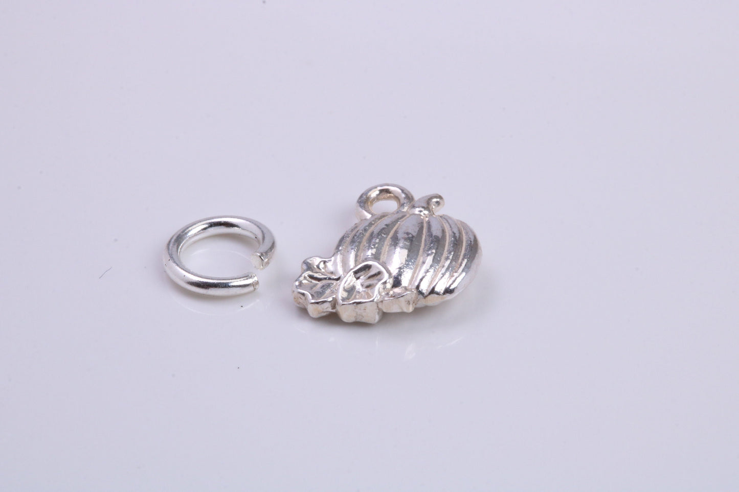 Pumpkin Charm, Traditional Charm, Made from Solid 925 Grade Sterling Silver, Complete with Attachment Link