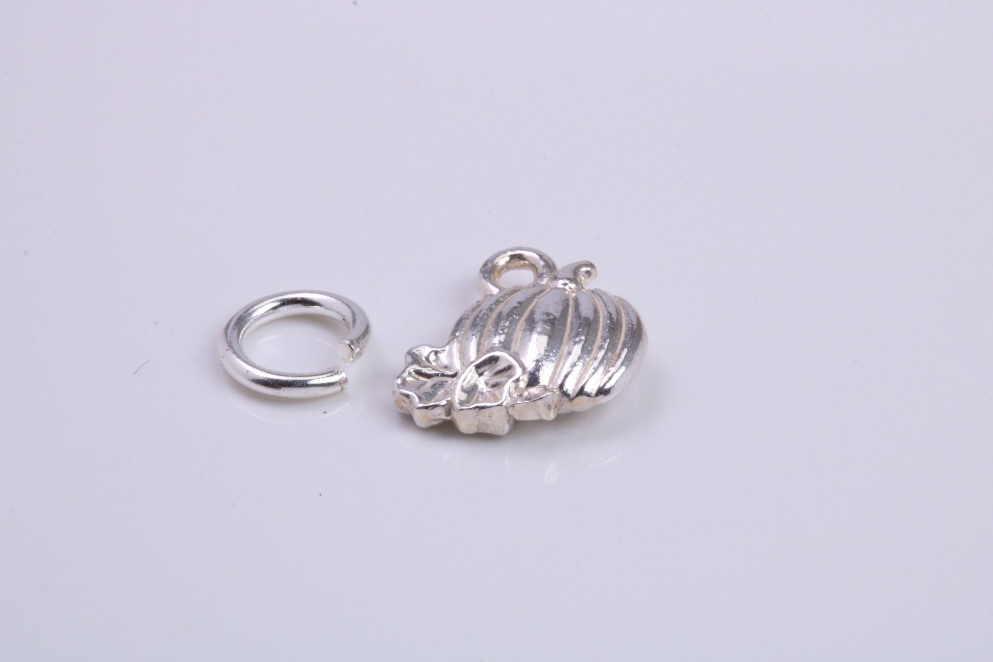 Pumpkin Charm, Traditional Charm, Made from Solid 925 Grade Sterling Silver, Complete with Attachment Link