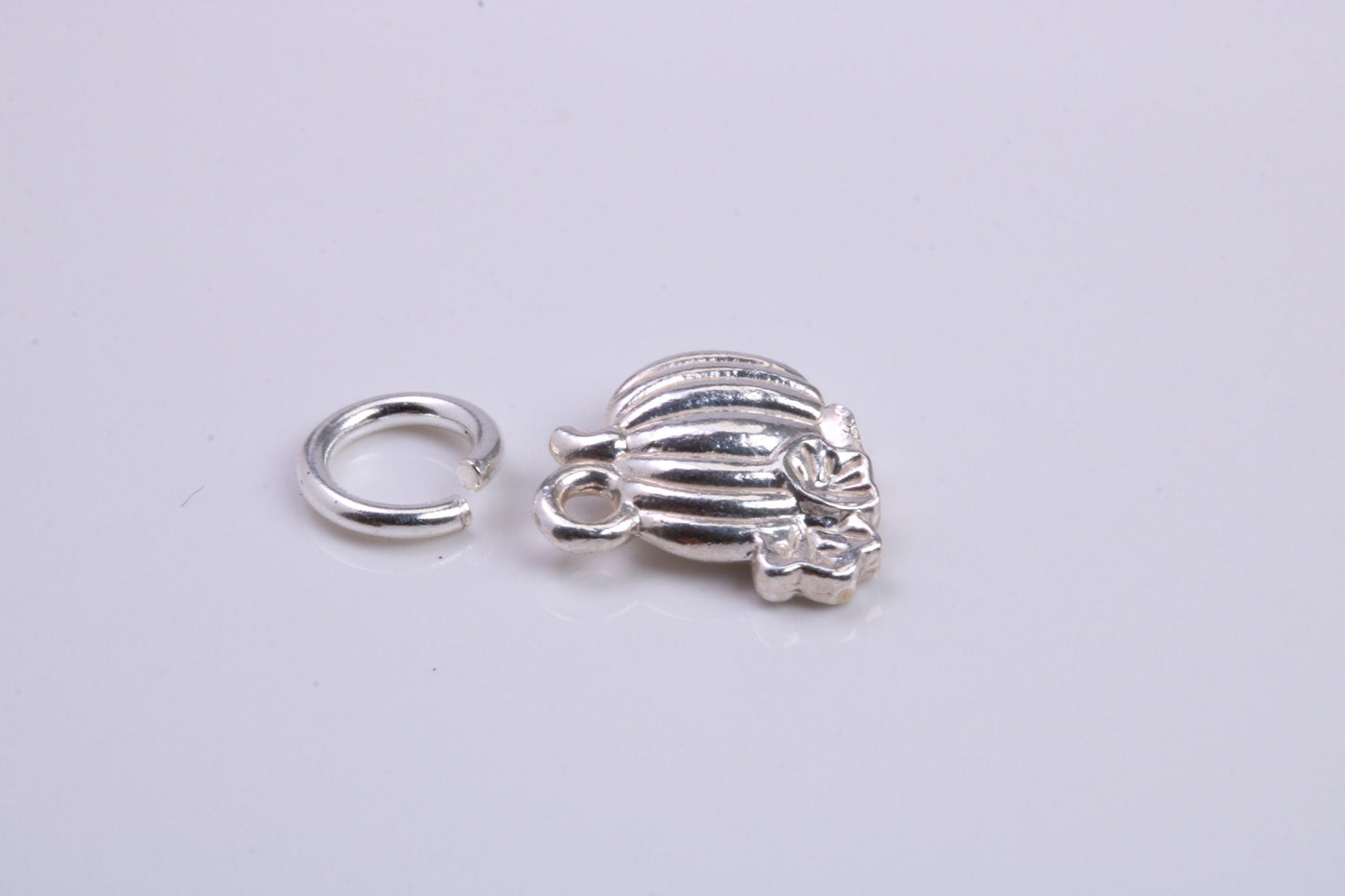 Pumpkin Charm, Traditional Charm, Made from Solid 925 Grade Sterling Silver, Complete with Attachment Link