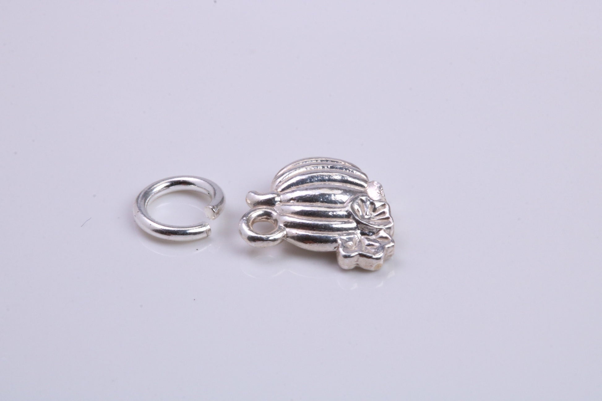 Pumpkin Charm, Traditional Charm, Made from Solid 925 Grade Sterling Silver, Complete with Attachment Link