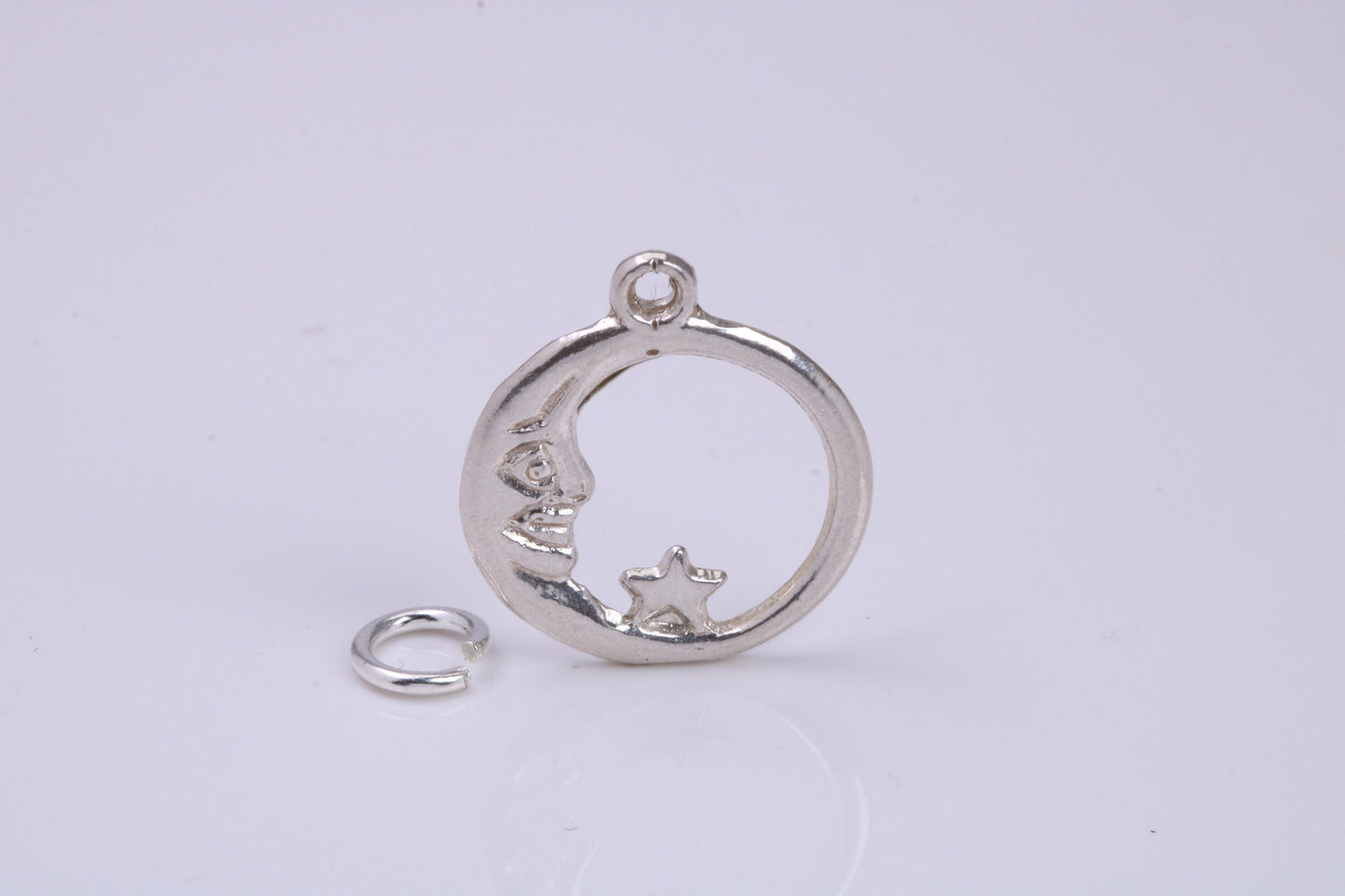 Moon and Star Charm, Traditional Charm, Made from Solid 925 Grade Sterling Silver, Complete with Attachment Link