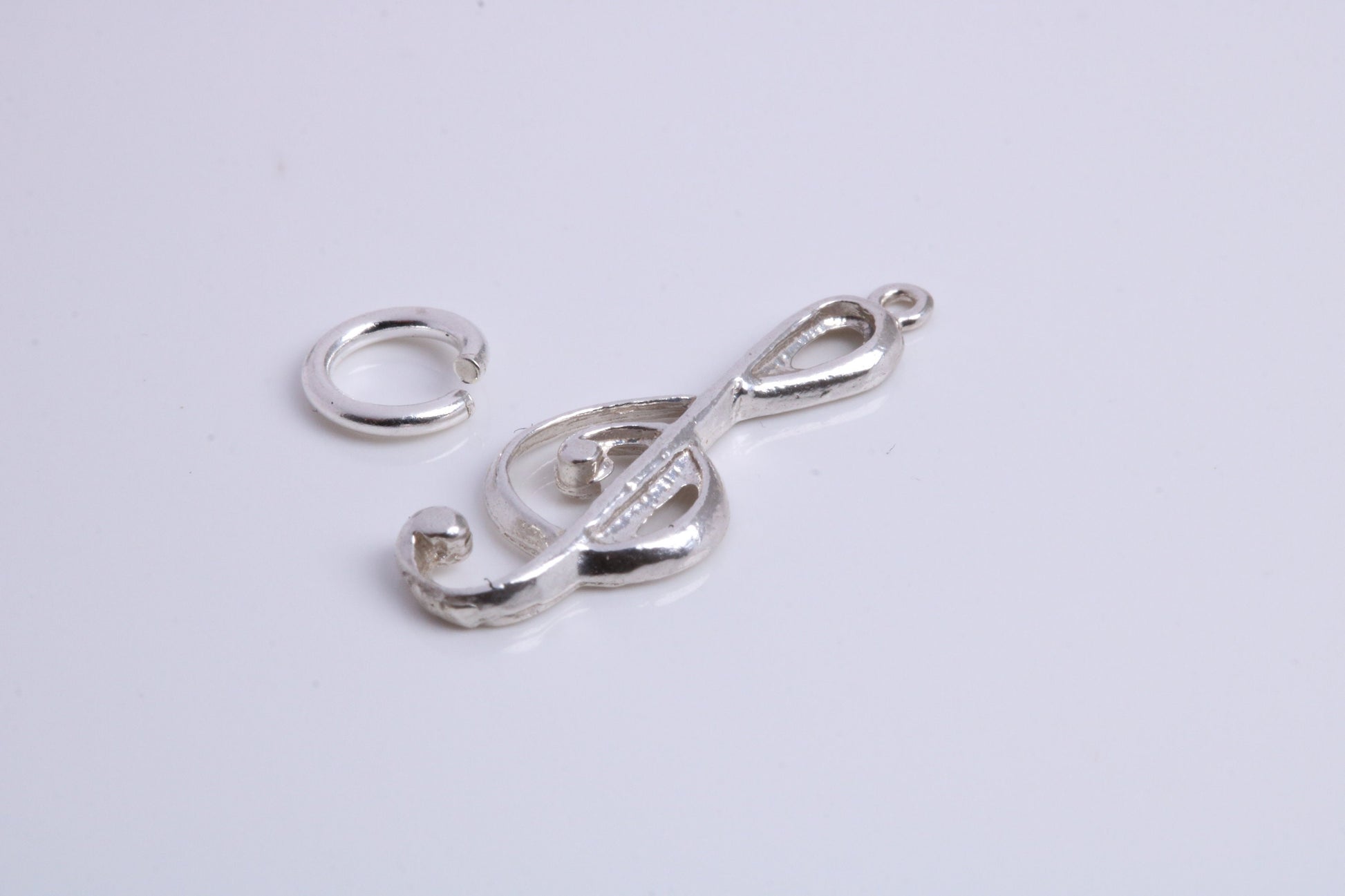 Musical Treble Clef Note Charm, Traditional Charm, Made from Solid 925 Grade Sterling Silver, Complete with Attachment Link