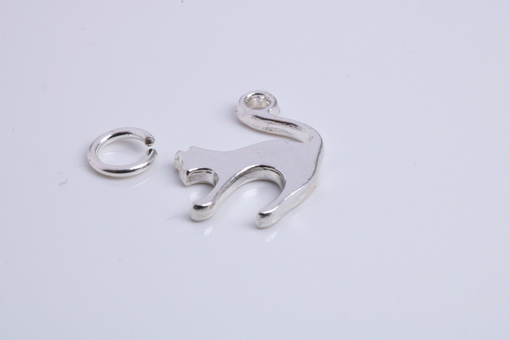Cat Charm, Traditional Charm, Made from Solid 925 Grade Sterling Silver, Complete with Attachment Link