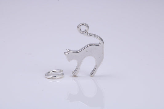 Cat Charm, Traditional Charm, Made from Solid 925 Grade Sterling Silver, Complete with Attachment Link