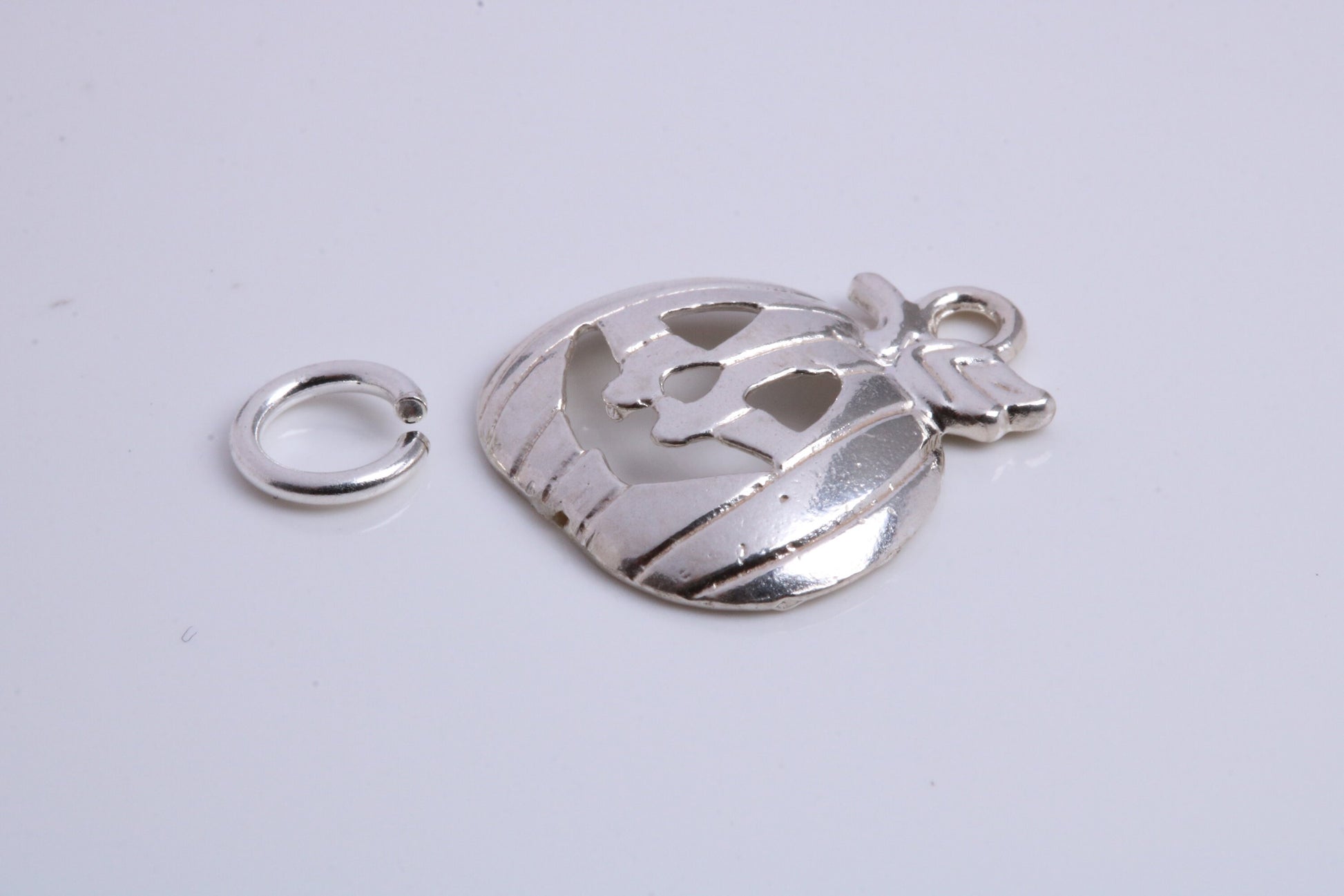 Pumpkin Charm, Traditional Charm, Made from Solid 925 Grade Sterling Silver, Complete with Attachment Link