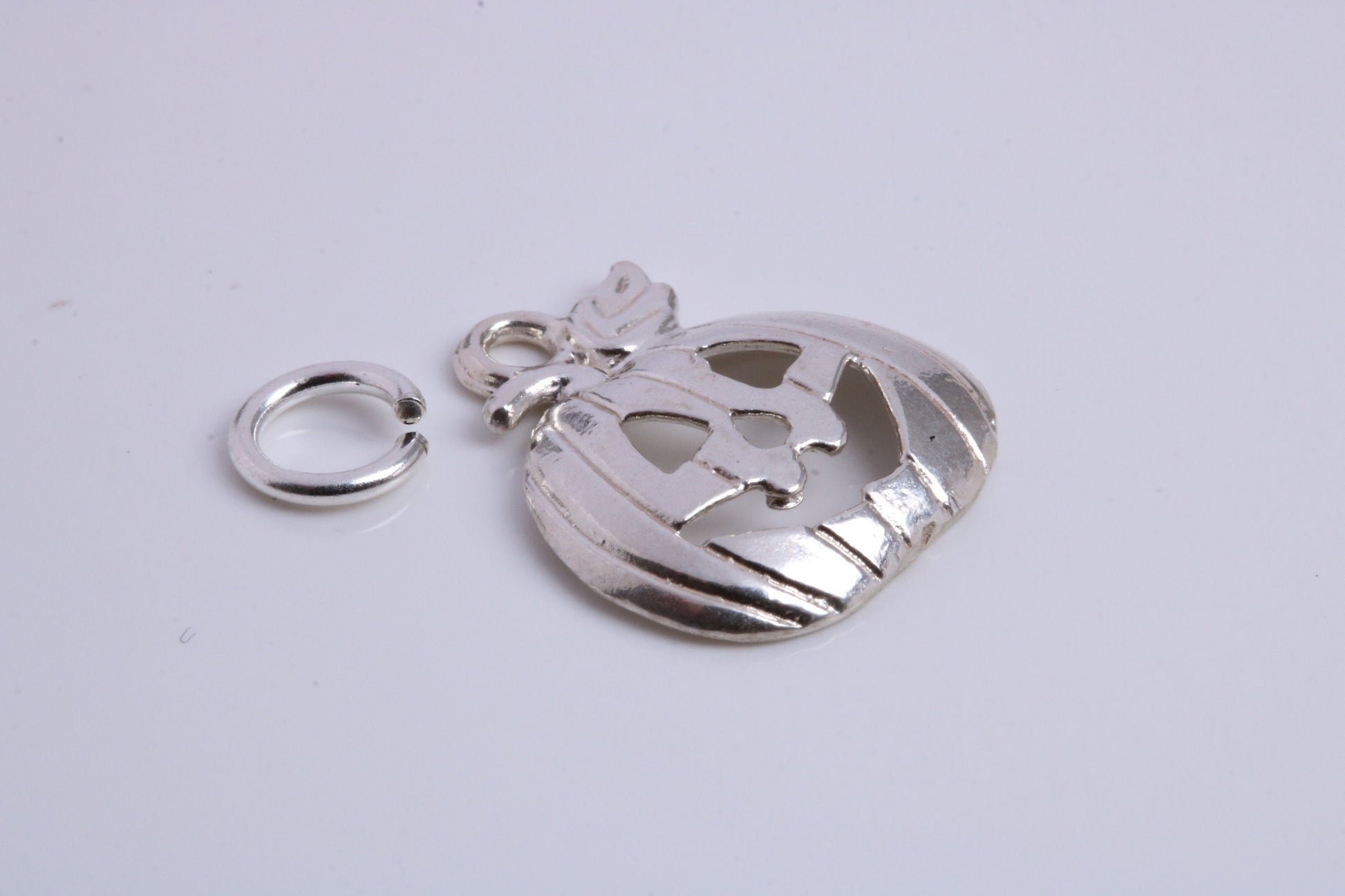 Pumpkin Charm, Traditional Charm, Made from Solid 925 Grade Sterling Silver, Complete with Attachment Link
